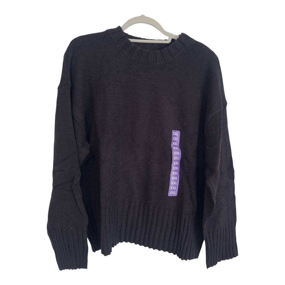 Gap Womens XXL Black Cotton Nylon Crewneck Ribbed Pullover Sweater GP010669 NEW